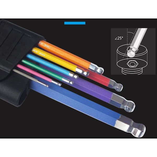 9-delt sett med Torx-nøkler med sekskantfeste, 1.5-10 mm, fullfargede Torx Allen-nøkler