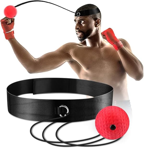 Boxningsreflexboll (röd boll), en repmonterad stridboll med en