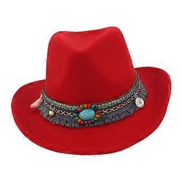 Rento Unisex Aikuisten Cowboy-hattu Fedora-lippikset Aurinkohattu Jazz Top Hat -asu rannalle (Punainen)