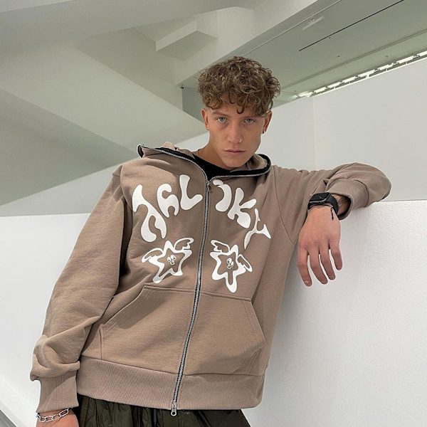 Hettegenser med stjerneprint for menn, bokstavgenser, oversized topp, Y2K-teen