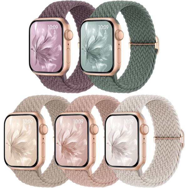 5-pack vävda band lämpliga för Apple Watch band dam 42mm, 44mm, 46mm, 49mm E