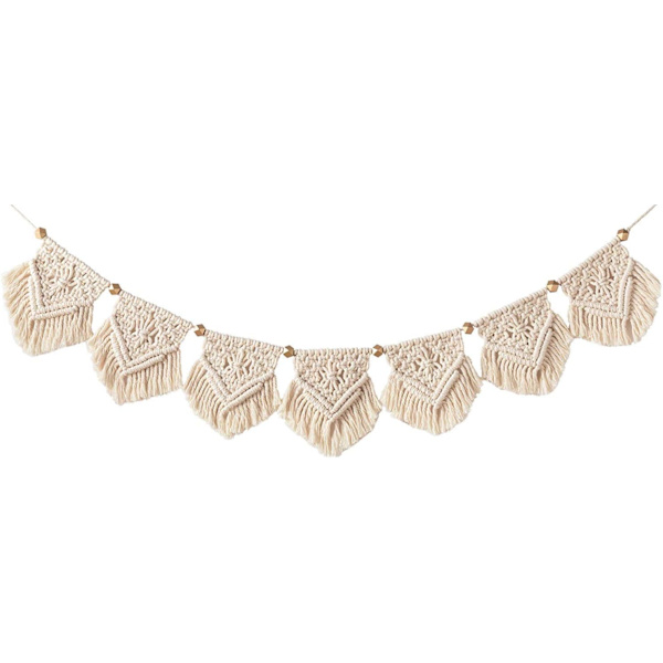 Mkouo Macrame seinätekstiilibanneri Tassel Garland Cotton
