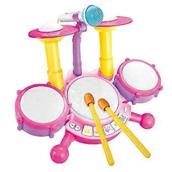 Trumset för Barn med Mikrofon, Ljus Baby Lärande Leksak Musikleksak för Bebisar 6 till 12 Månader Barn Semester Rosa Pink