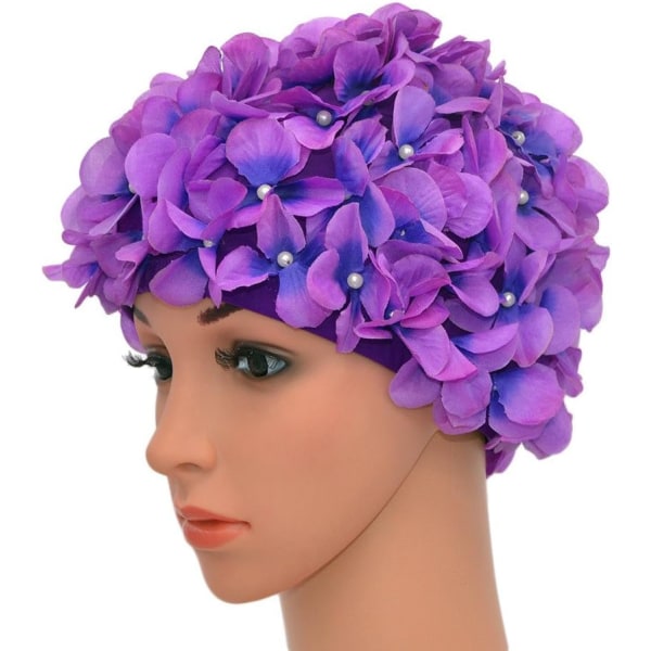 Lilla Retro Blomster Badehette for Kvinner