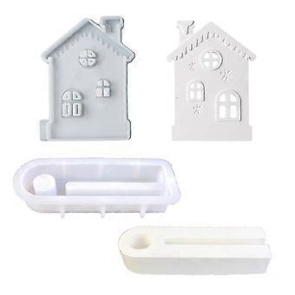 Snöhus Ljusstakar Silikonformar DIY Gjutformar Slott Hus Ljushållare Hartsformar för Bordsdekorationer 4 Style B 4