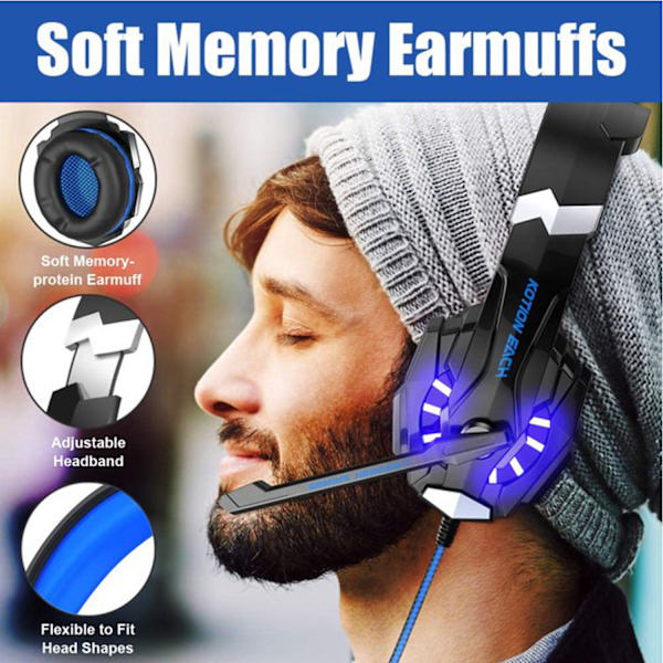 Headset, Kablet PC Gaming Headset med LED-lys til PS5, Gaming Headset - Sort Black
