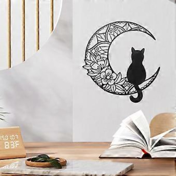 Jern Katt Måne Veggdekor Katt Måne Skulptur Veggdekor for Soverom Stue