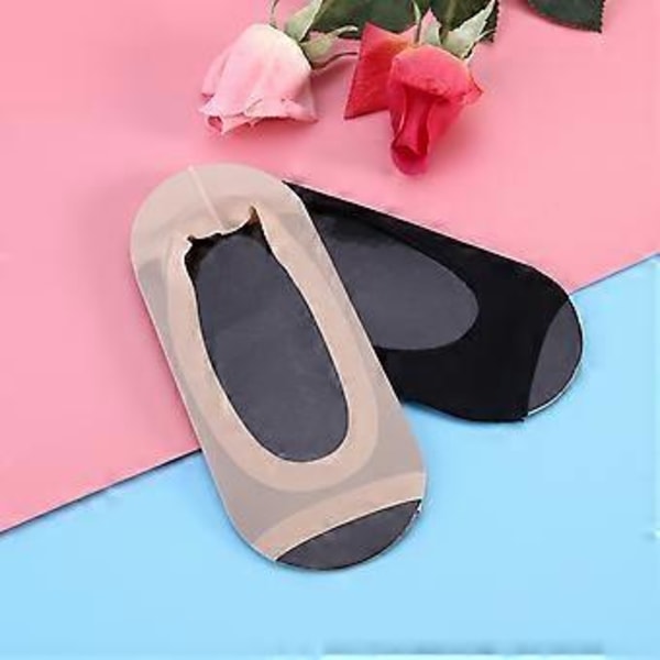 3 par usynlige peep toe sokker, skridsikker hælgreb, lavt skåret ankel liner, tåløse sokker (sort & beige)