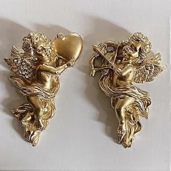 2x Kreativ Engel Statue Vægskulptur Kerub Hængende Resin Håndværk Ornamenter Samlerobjekt til Hjem TV Hylde Kontor Restaurant()
