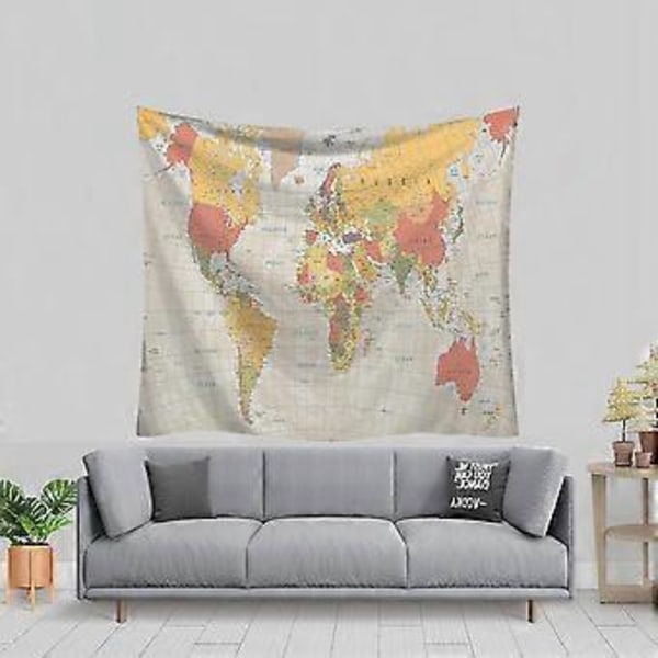 Vit Världskarta Gobeläng Väggdekoration Psykedelisk Matta Gotisk Tapet (150 x 200 cm)