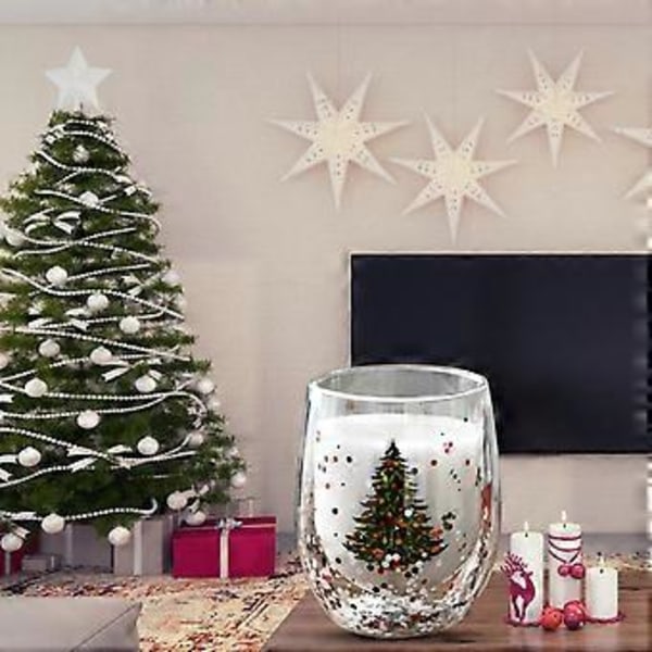 Isoleret dobbeltvægget kaffekrus i glas 300 ml julevandkop drikkeglas varmebestandigt glas til festbrug Xmas tree