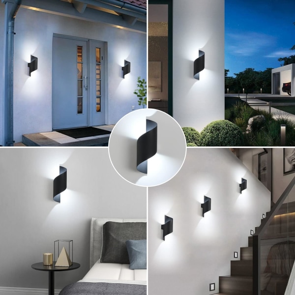 LED vegglampe innendørs/utendørs, 10W 6000K kaldt hvitt lys, øvre a