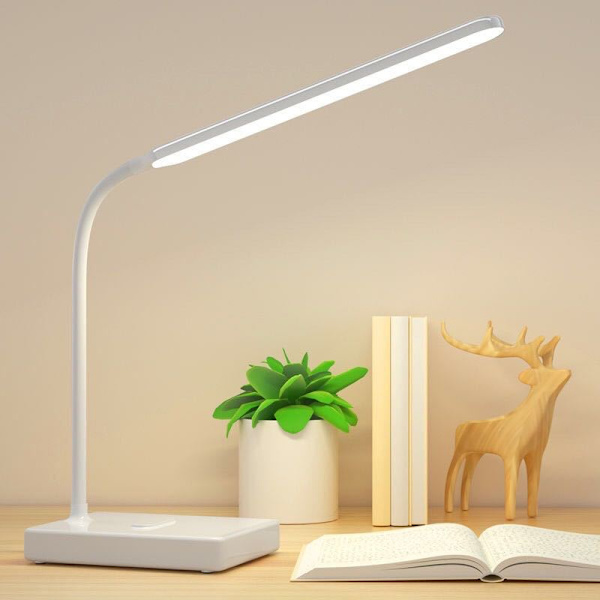 Valkoinen USB-ladattava 1200mAh akkukäyttöinen langaton LED-pöytävalaisin
