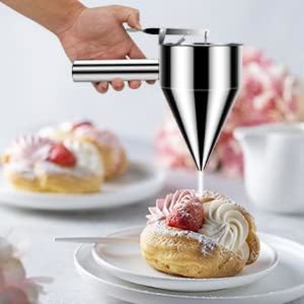 Mini kolvpump med stativ för att göra julchoklad Köksredskap Sylttratt Perfekt för såser Tartelett Quiche Lorraine Diameter på trattbotten ca 12 cm
