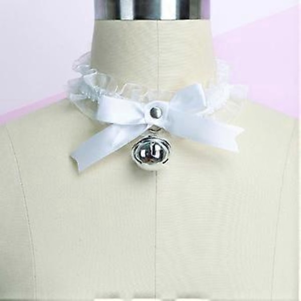 Blondechoker med bjelle, kattunge, søt, gotisk choker, avtakbar, cosplay, fest, justerbare smykker, svart, rosa, hvit white