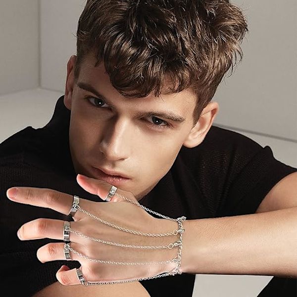 Kæde Finger Ringe Armbånd Punk Lagdelt Kæde Kvast Armbånd med Finger Ring Finger Kløer Arm Manchet Smykker til Kvinder