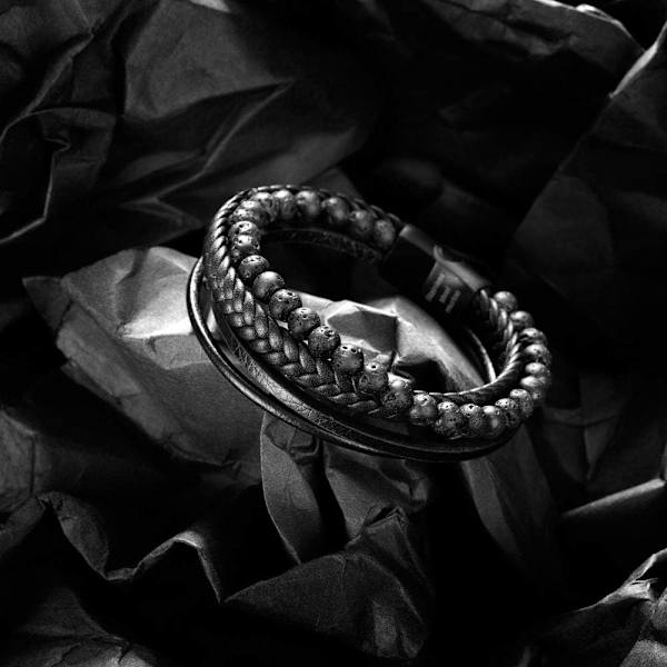 Armband i läder för män, armband i natursten