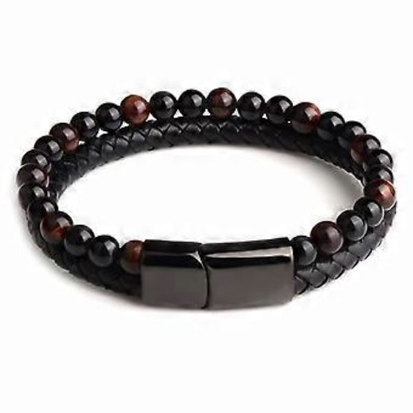 Dww-(Röd tigeröga) 23 cm armband för män med avtagbart magnetlås i rostfritt stål för enkel längdjustering
