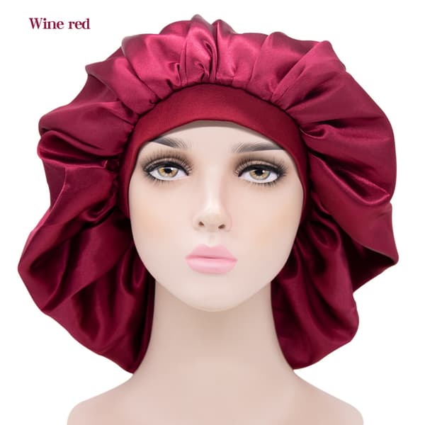 Satin Silke Bonnet Sovehette – (Vinrød) Luksuriøst stoff, Premium