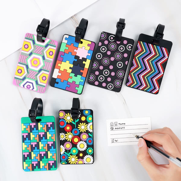 6PCS geometriske mønster silikon bagasjelapper, bagasjelapper koffert