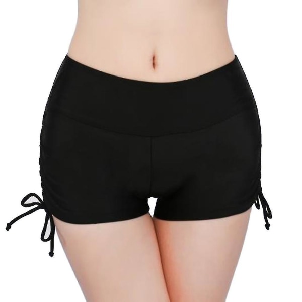 Dam Enfärgad Bikini Bottom Side Plisserad Bandage Beach Swim Shorts.2XL.Black