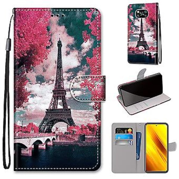 Lærveske til Xiaomi Poco X3 NFC Pink Flower Tower Bridge