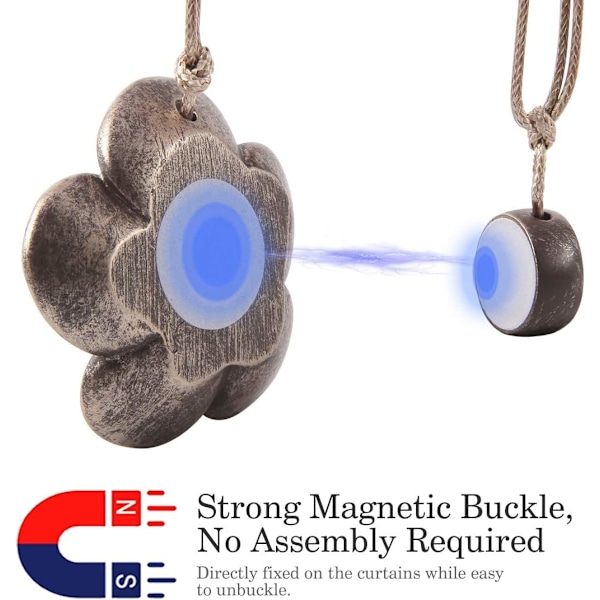 Magnetisk gardinbinder i form af en kamellia, 1 par magnetiske gardiner
