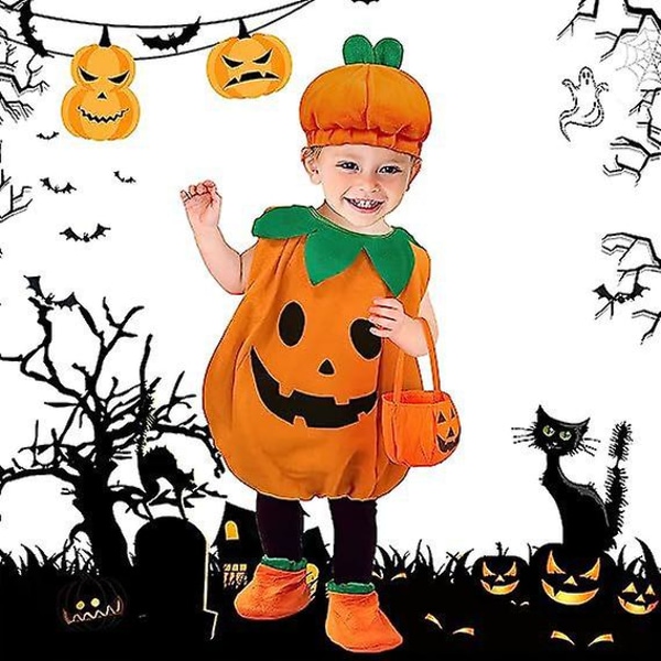 1 set Halloween Kostym Baby Pumpa Romper Body med Hatt Skor Jumpsuit Outfit.120. 120cm