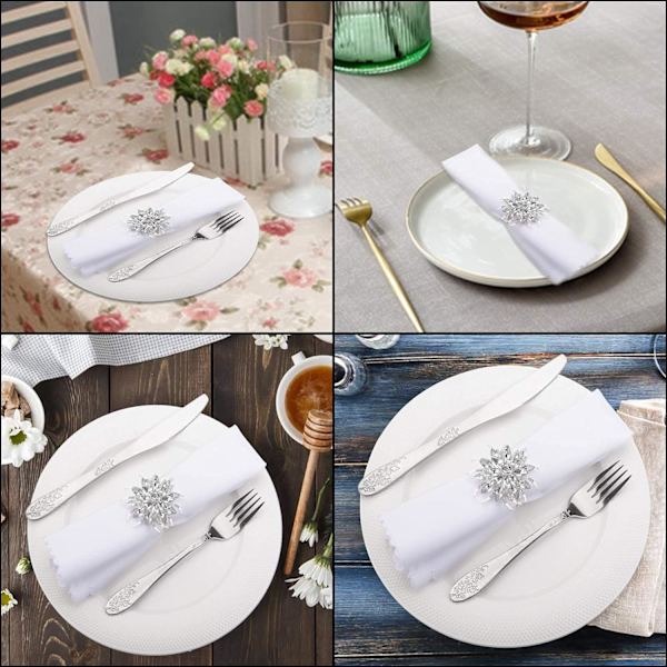 8-pak Servietringe, Funklende Lotusblomster Rhinestone Bordserviet