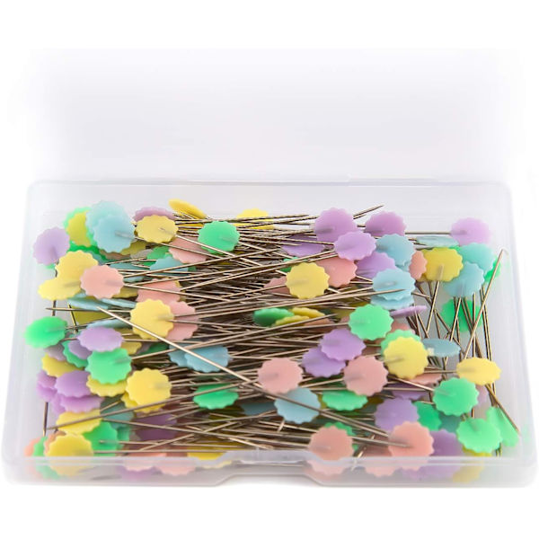 200 stk. Flat Flower Head Pins med Oppbevaringsboks Assorterte Farger De