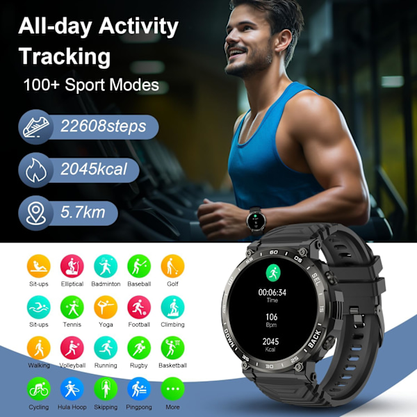 Smartwatch til mænd med tale - Vandtæt Bluetooth Sm