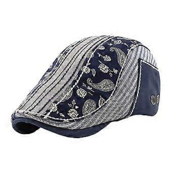 Herre Newsboy Hat med Justerbart Spænde, Moderigtigt Paisley Mønster, 2 Farver (Sort, )(Mørkeblå)