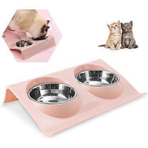 Skål til hund og kat, skridsikker skål til kat og hund, hundeskål til kattekillingehvalp, dobbelt skål til kat og hund i rustfrit stål, skål i rustfrit stål, skridsikker base,