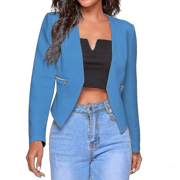 Langærmet mini blazerjakke til kvinder Casual kontorcardigan Bolero Shrug.L.Blue