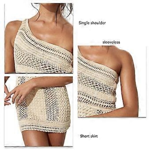 Dame Strikket Bikini Coverup Enkelt Skulder Udhullet Badetøj Dækkende Kjole til Sommer