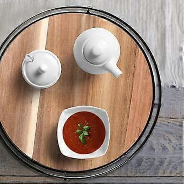 9-tommers Lazy Susan-dreieskive i tre med stålkanter 360 graders roterende skap pantry kjøkken