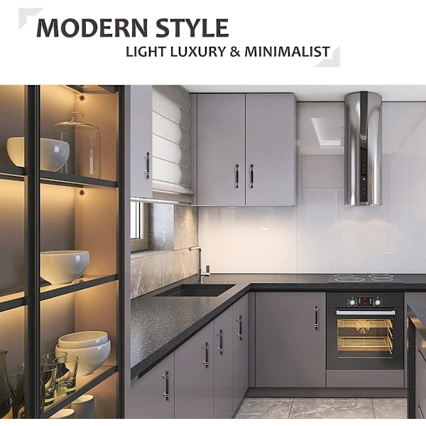 Sett med 6 96mm T-formede skapdørhåndtak, moderne sinklegering Kitc