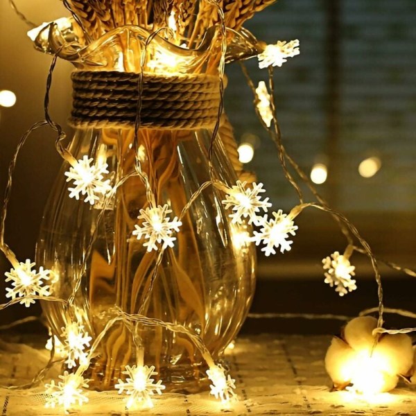 Snowflake String Lights, 6M 40 kpl Paristokäyttöinen LED Fairy Lig