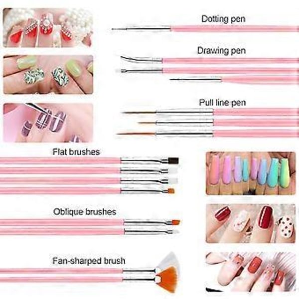 Nagelkonst Penselset - 20st Dubbeländade Nagelkonst Penslar Kit