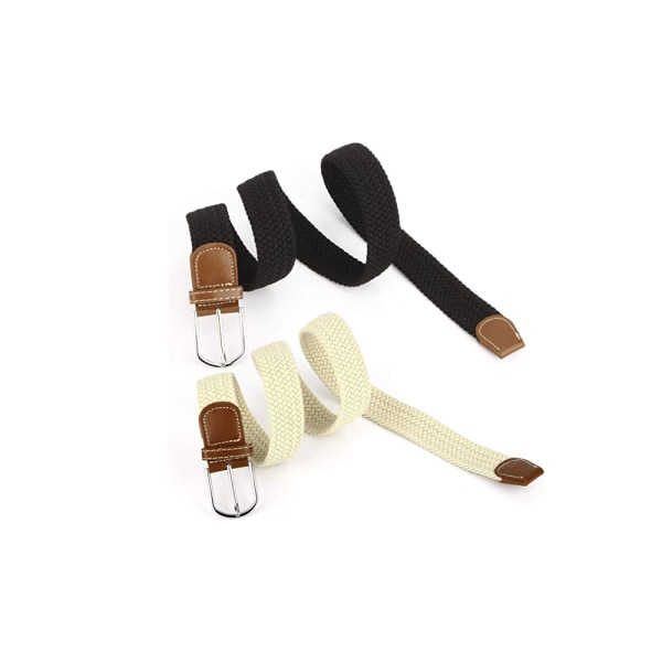 Sett med 2 vevde elastiske belter for kvinner i svart og beige