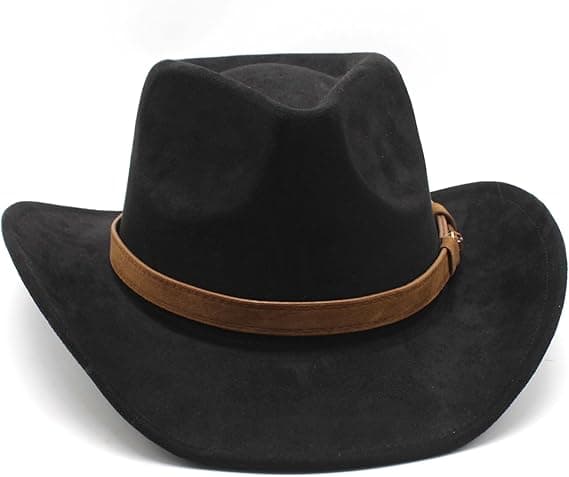 Cowboyhat med bæltespænde, Western Cowboyhat - One Size Fits All, Sort Black