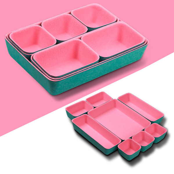 Skrivebords Skuffe Organizer Bakke, 8-delt firkantet organizerboks med stablebare skillevægge, velegnet til hjemme kosmetik (pink grøn)