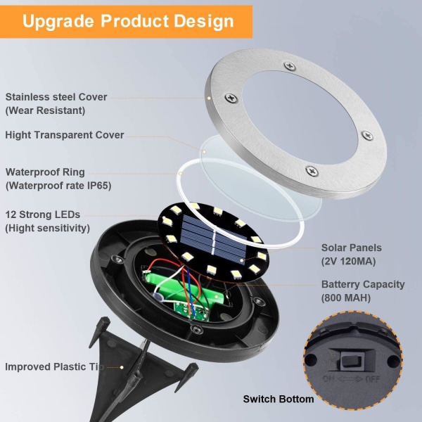 Vitt ljus set med 12 utomhus solcellslampor, 12 LED, 800mAh, med