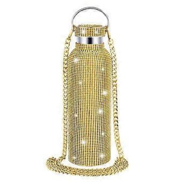 Diamant Vandflaske Bling Rhinestone Rustfrit Stål Termoflaske Gold