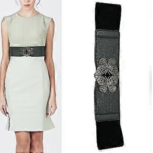 Bredt midjebelte for kvinner, elegant uthulet sommerfuglspennekorsett, universelt midjebelte for kvinner, kjole, skjorte, bredt korsett, svart Black
