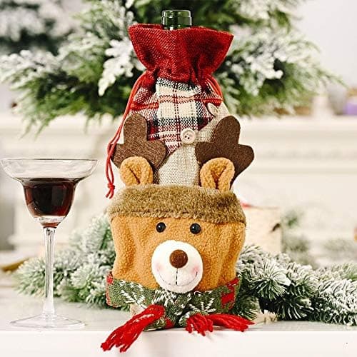 Julevinflaskeflaskedekselpose Flanellmaterial Santa