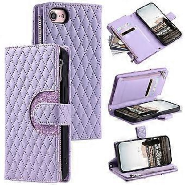 Style 012 til iPhone 7/8/SE (2020)/SE (2022) Læder Etui Rhombus Glitter Lynlås Pung Telefon Cover Style B