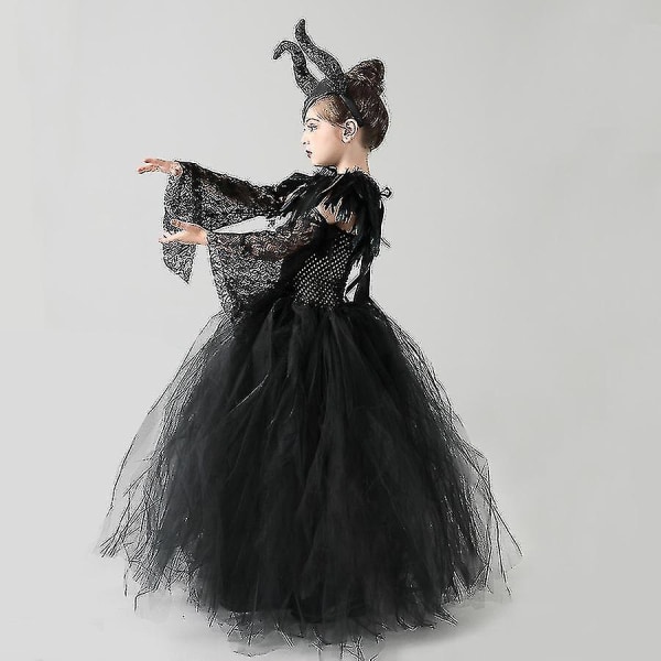 Maleficent Evil Dark Queen Halloween Girls Costume Deluxe Black Glam Klänningar Barn Balklänning Robe Barn Cosplay Kläder I.Maleficent 7.6-7T