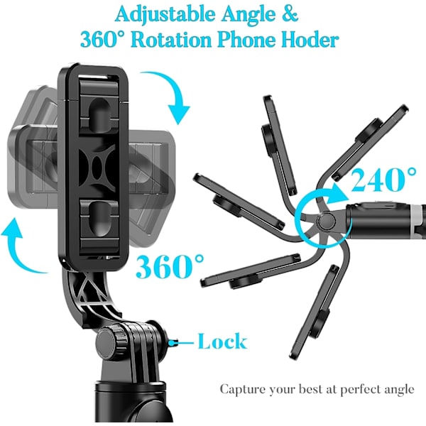 Sort - 1 stk. Selfie Lysende Tripod Bluetooth Selfie Stick Lang