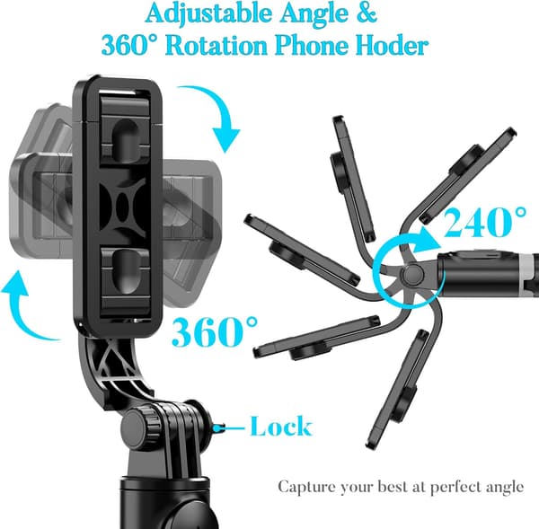 Svart - 1 st Selfie Ljusstark Stativ Bluetooth Selfie Stick Lång